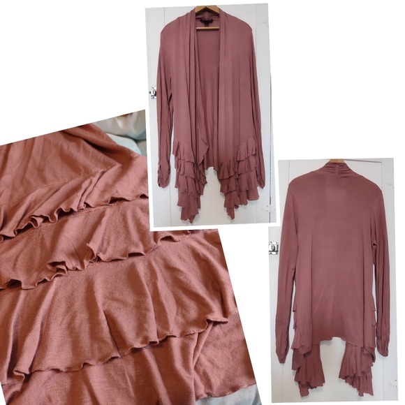 Victor Alfaro mauve ruffle front cardigan - Picture 1 of 8